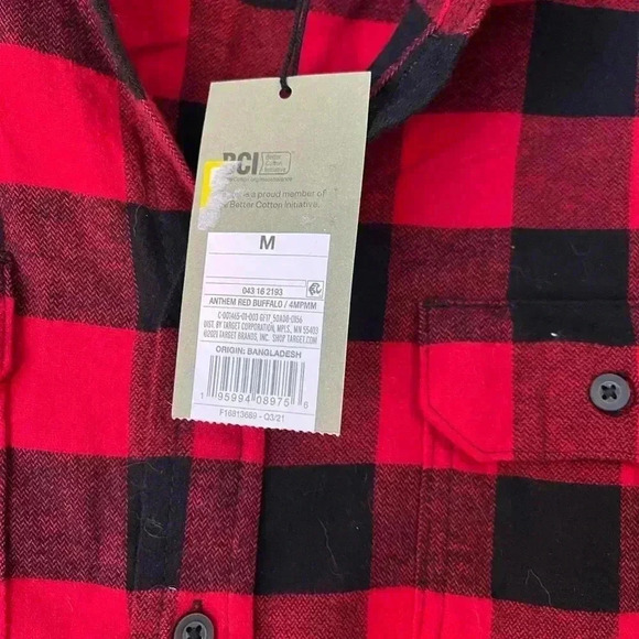 NWT Goodfellow &‎ Co. Men's Red Black Buffalo Plaid Flannel, fall, winter E65 - Picture 4 of 6